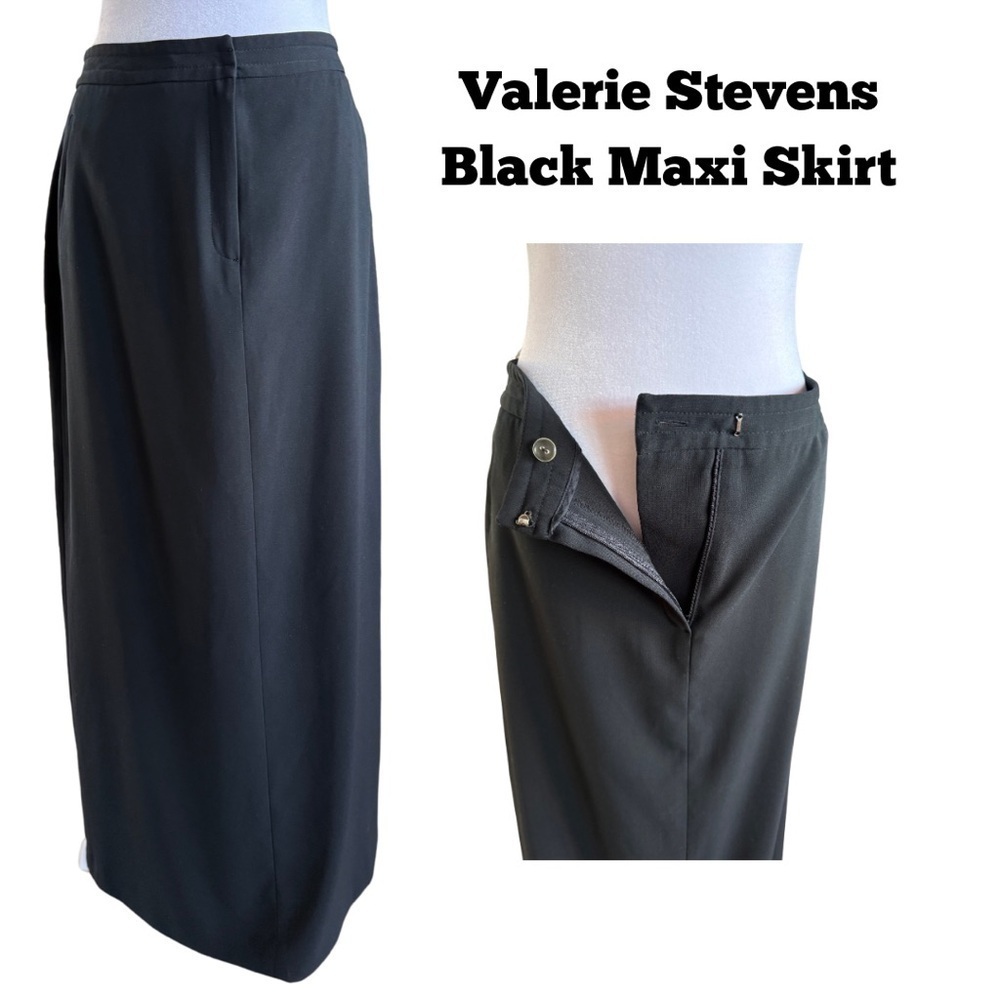 Valerie Stevens Black Stretch Maxi Skirt with Pockets Zipper Size 4 Like New